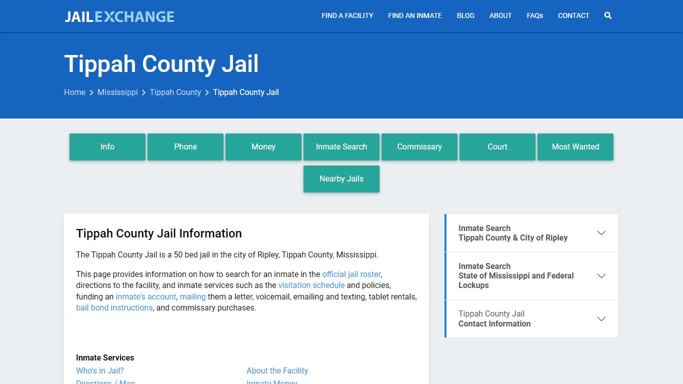 Tippah County Jail, MS Inmate Search, Information