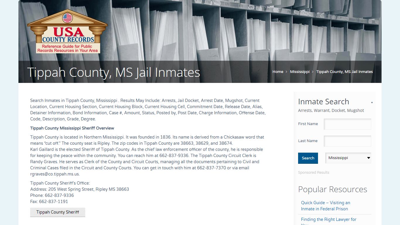 Tippah County, MS Jail Inmates | Name Search